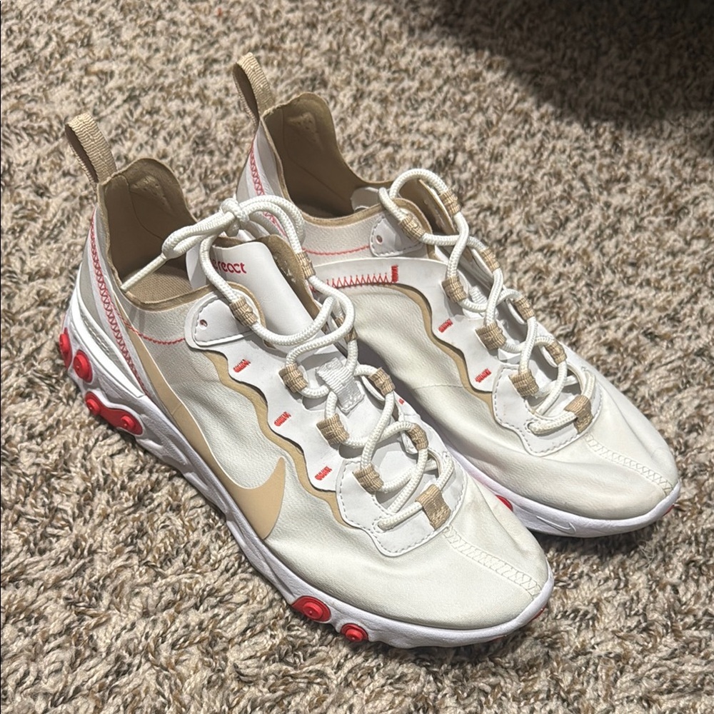 Nike White and Tan Athletic Shoes with React Element 55 Foam